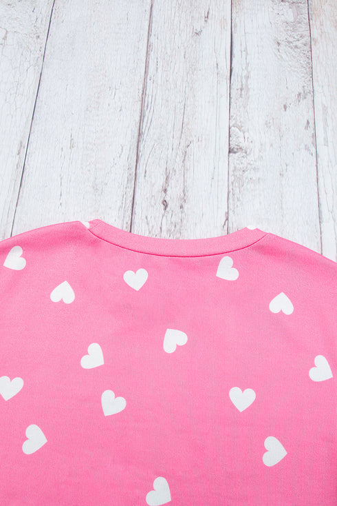 Heart Print Long Sleeve Crew Neck Lounge Set