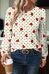 Heart Print Long Sleeve V Neck Woven Blouse