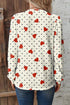 Heart Print Long Sleeve V Neck Woven Blouse