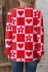 Heart Print Long Sleeve V Neck Woven Blouse