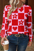 Heart Print Long Sleeve V Neck Woven Blouse