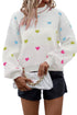 Heart Print Mock Neck Balloon Sleeve Knit Sweater