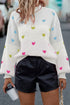 Heart Print Mock Neck Balloon Sleeve Knit Sweater