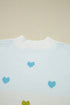 Heart Print Mock Neck Balloon Sleeve Knit Sweater