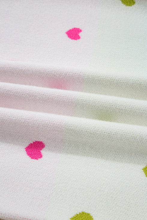 Heart Print Mock Neck Balloon Sleeve Knit Sweater