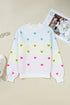 Heart Print Mock Neck Balloon Sleeve Knit Sweater