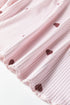 Heart Print Ribbed Knit Short Sleeve Two Piece Lounge Set
