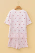 Heart Print Ribbed Knit Short Sleeve Two Piece Lounge Set