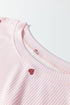 Heart Print Ribbed Knit Short Sleeve Two Piece Lounge Set