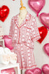 Heart Print Ribbon Bow Ruffled Viscose Pajama Set