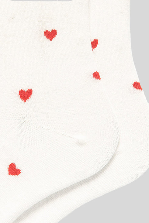 Heart Print Ruffle Cuff Cotton Crew Socks