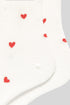 Heart Print Ruffle Cuff Cotton Crew Socks
