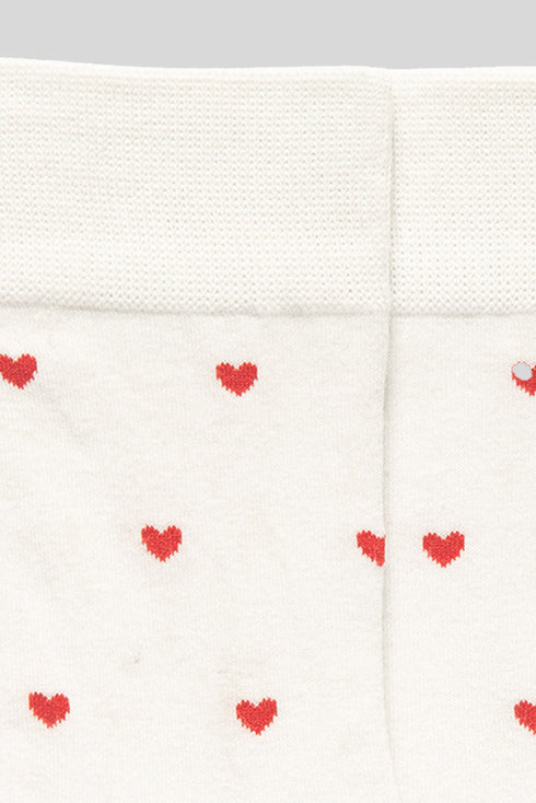 Heart Print Ruffle Cuff Cotton Crew Socks