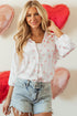 Heart Print Satin Long Sleeve Button Down Shirt