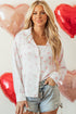 Heart Print Satin Long Sleeve Button Down Shirt