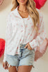 Heart Print Satin Long Sleeve Button Down Shirt