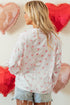 Heart Print Satin Long Sleeve Button Down Shirt