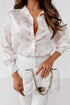 Heart Print Satin Long Sleeve Button Down Shirt