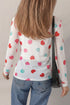 Heart Print Sheer Mesh Long Sleeve Crew Neck Top