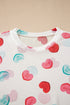 Heart Print Sheer Mesh Long Sleeve Crew Neck Top