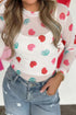 Heart Print Sheer Mesh Long Sleeve Crew Neck Top