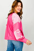 Heart Print Striped Patchwork Long Sleeve Cotton Top