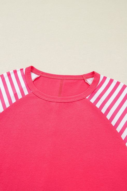 Heart Print Striped Patchwork Long Sleeve Cotton Top