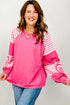 Heart Print Striped Patchwork Long Sleeve Cotton Top