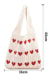 Heart Print Woven Knit Large Shoulder Bag