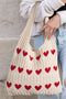 Heart Print Woven Knit Large Shoulder Bag