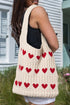 Heart Print Woven Knit Large Shoulder Bag