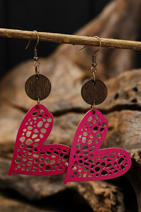 Heart Shape Faux Leather Hollow Out Dangle Earrings
