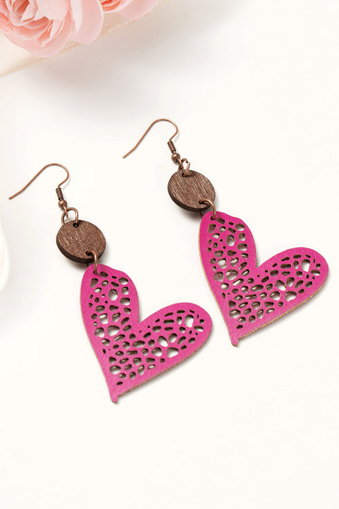 Heart Shape Faux Leather Hollow Out Dangle Earrings