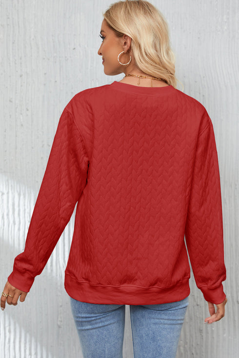 Heart XOXO Chenille Embroidered Textured Sweatshirt
