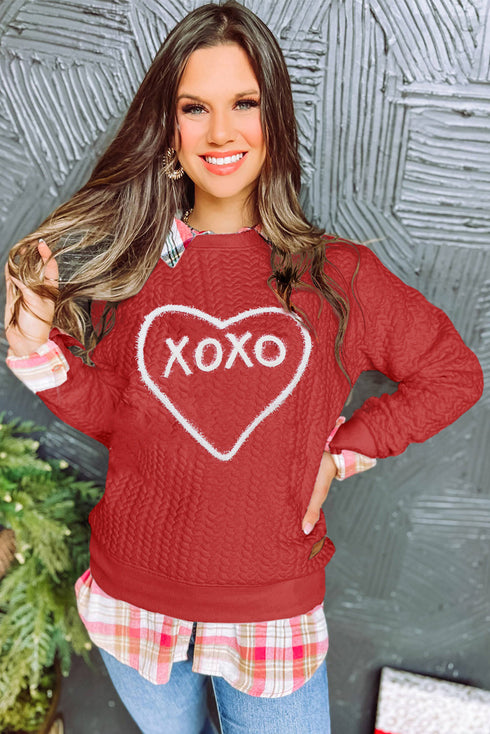 Heart XOXO Chenille Embroidered Textured Sweatshirt