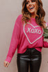 Heart XOXO Pattern Drop Shoulder Rib Knit Sweater