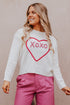 Heart XOXO Pattern Drop Shoulder Rib Knit Sweater