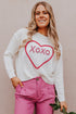 Heart XOXO Pattern Drop Shoulder Rib Knit Sweater