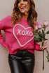 Heart XOXO Pattern Drop Shoulder Rib Knit Sweater