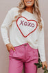 Heart XOXO Pattern Drop Shoulder Rib Knit Sweater