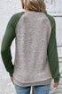 Heather Knit Color Block Raglan Crewneck Long Sleeve Top
