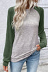 Heather Knit Color Block Raglan Crewneck Long Sleeve Top