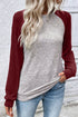 Heather Knit Color Block Raglan Crewneck Long Sleeve Top