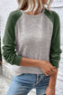 Heather Knit Color Block Raglan Crewneck Long Sleeve Top