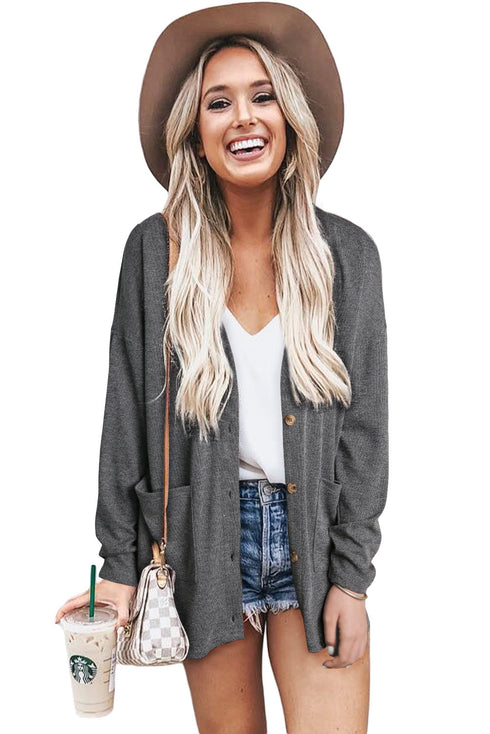 Heather Knit Pocketed Button Front Cardigan