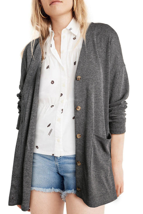 Heather Knit Pocketed Button Front Cardigan