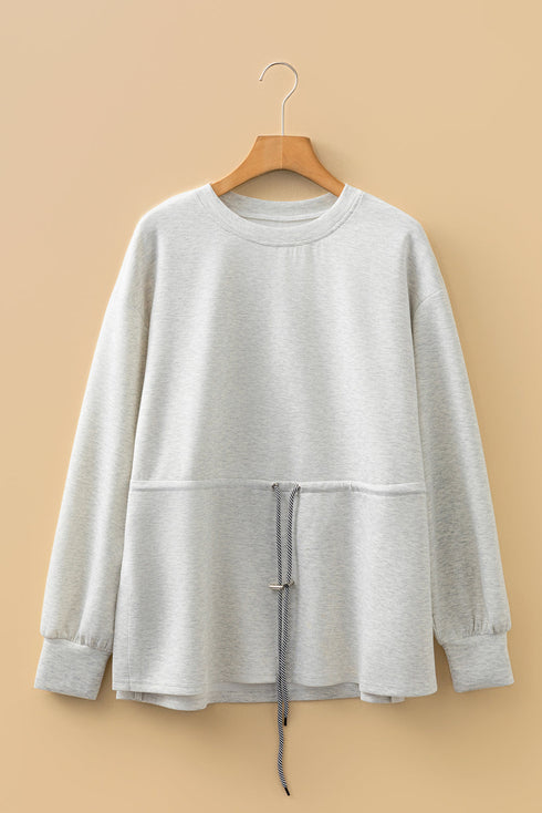 Heathered Adjustable Drawstring Waist Crew Neck Sweatshirt