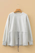 Heathered Adjustable Drawstring Waist Crew Neck Sweatshirt