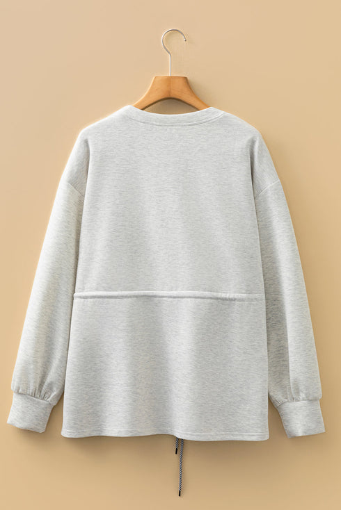 Heathered Adjustable Drawstring Waist Crew Neck Sweatshirt