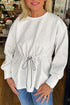 Heathered Adjustable Drawstring Waist Crew Neck Sweatshirt